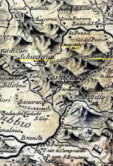 CARTA DI SCHIEGGIA E DINTORNI ANNO 1700